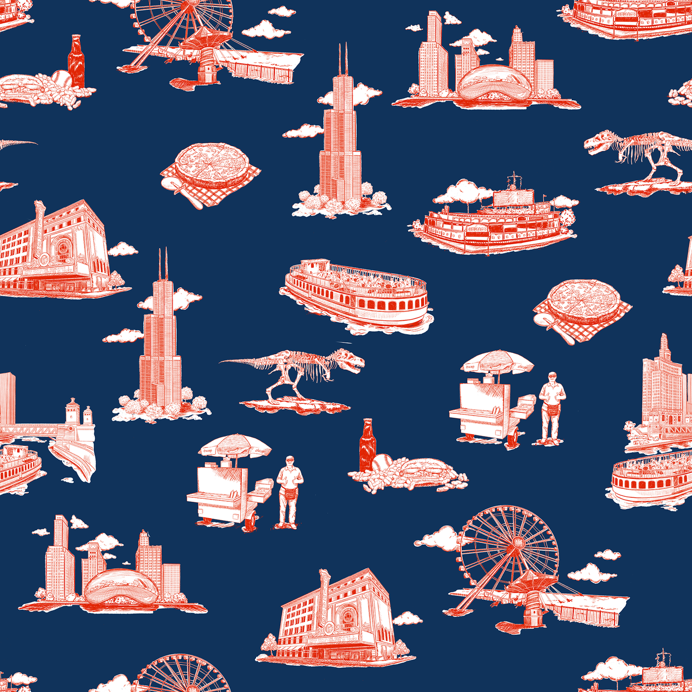 Peel & Stick Wallpaper Navy Red / 24"x 48" Chicago Toile Peel & Stick Wallpaper Katie Kime