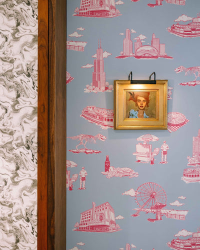 Chicago Toile Peel & Stick Wallpaper Peel & Stick Wallpaper Navy Red / Large Sample Katie Kime