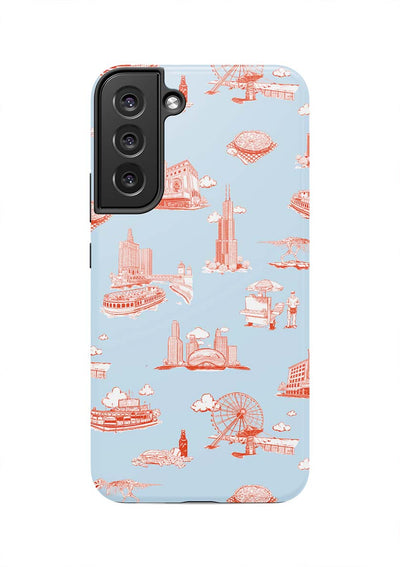 Chicago Toile Samsung Phone Case Phone Case Light Blue Red / Galaxy S22 Plus / Tough Katie Kime