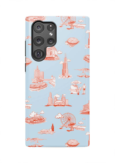 Chicago Toile Samsung Phone Case Phone Case Light Blue Red / Galaxy S22 Ultra / Tough Katie Kime
