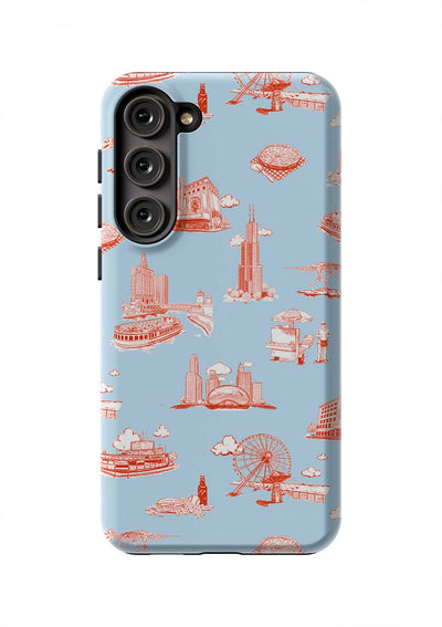 Chicago Toile Samsung Phone Case Phone Case Light Blue Red / Galaxy S23 Plus / Tough Katie Kime