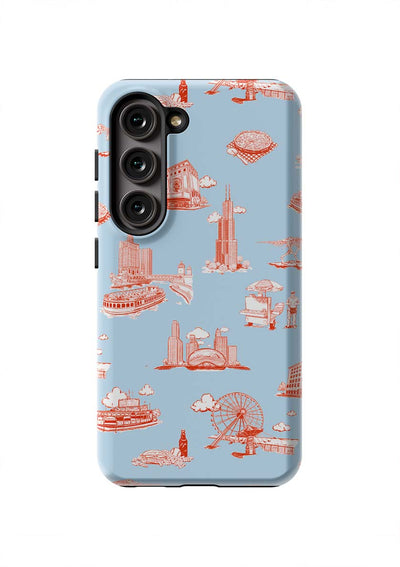 Chicago Toile Samsung Phone Case Phone Case Light Blue Red / Galaxy S23 / Tough Katie Kime