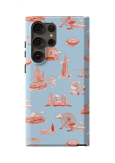 Chicago Toile Samsung Phone Case Phone Case Light Blue Red / Galaxy S23 Ultra / Tough Katie Kime