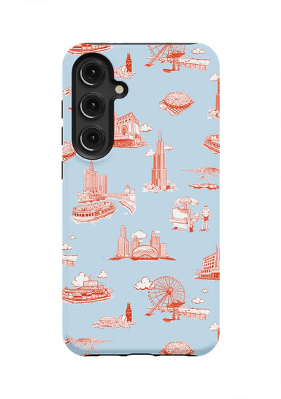 Chicago Toile Samsung Phone Case Phone Case Light Blue Red / Galaxy S24 Plus / Tough Katie Kime