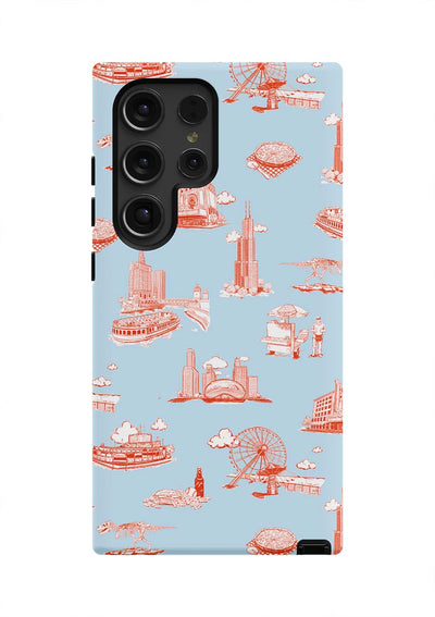 Chicago Toile Samsung Phone Case Phone Case Light Blue Red / Galaxy S24 Ultra / Tough Katie Kime