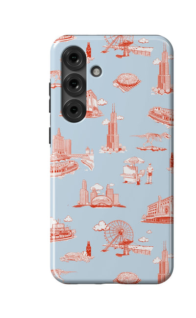 Chicago Toile Samsung Phone Case Phone Case Light Blue Red / Galaxy S25 Plus / Tough Katie Kime