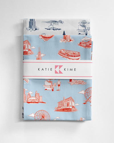 Chicago Toile Tea Towel Set Tea Towel Light Blue Navy Katie Kime