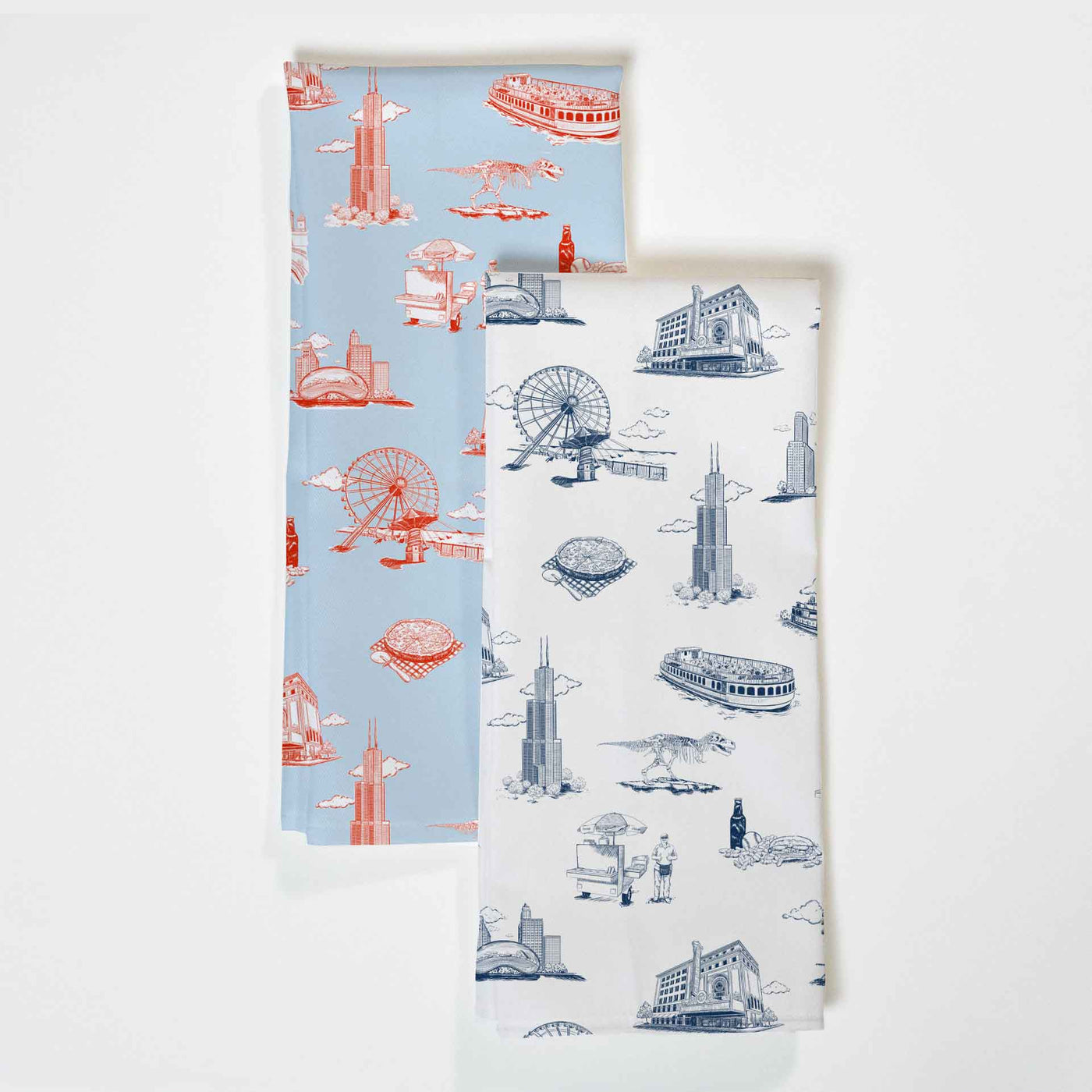 Tea Towel Navy & Light Blue Red Chicago Toile Tea Towel Set Katie Kime