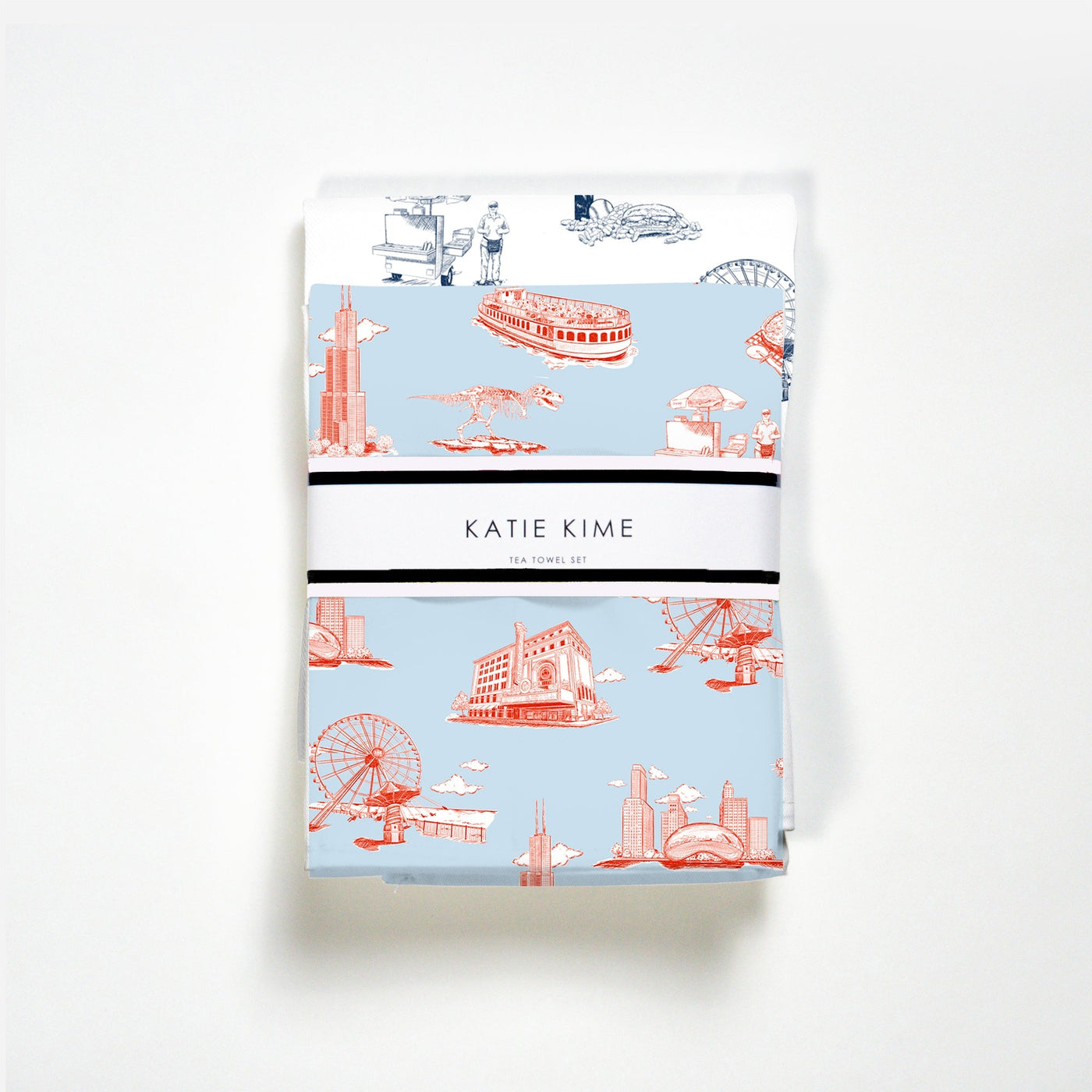 Chicago Toile Tea Towel Set Tea Towel Light Blue Navy Katie Kime