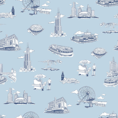 Wallpaper Double Roll / Blue Navy Chicago Toile Wallpaper Katie Kime