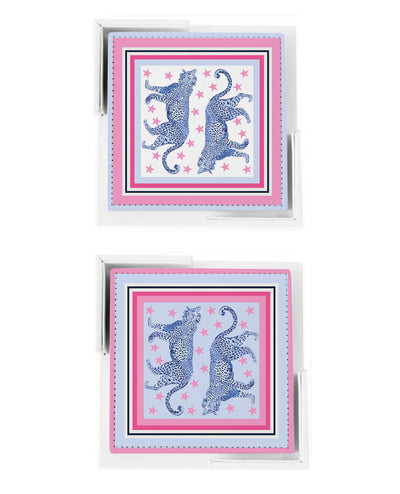 Cosmic Cheetah Coaster Set Coaster Set Light Blue Katie Kime