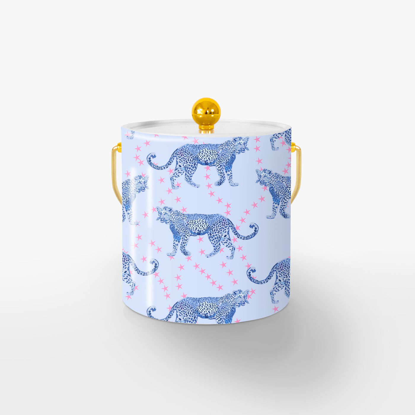 Cosmic Cheetah Ice Bucket Ice Bucket Light Blue / Gold Katie Kime