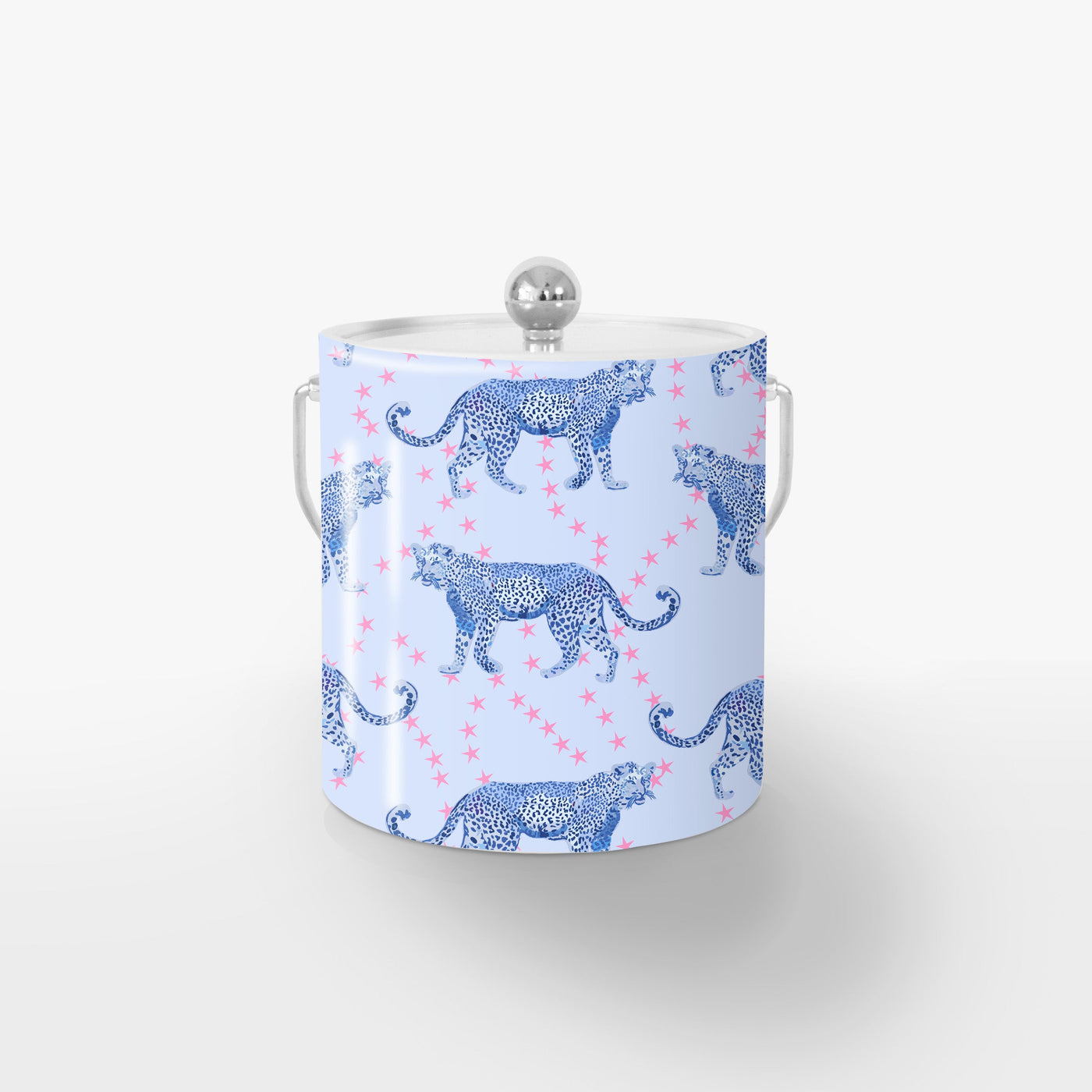 Cosmic Cheetah Ice Bucket Ice Bucket Light Blue / Silver Katie Kime