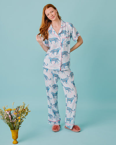 Cosmic Cheetah Pajama Pants Set Pajama Set Light Blue / XXS Katie Kime