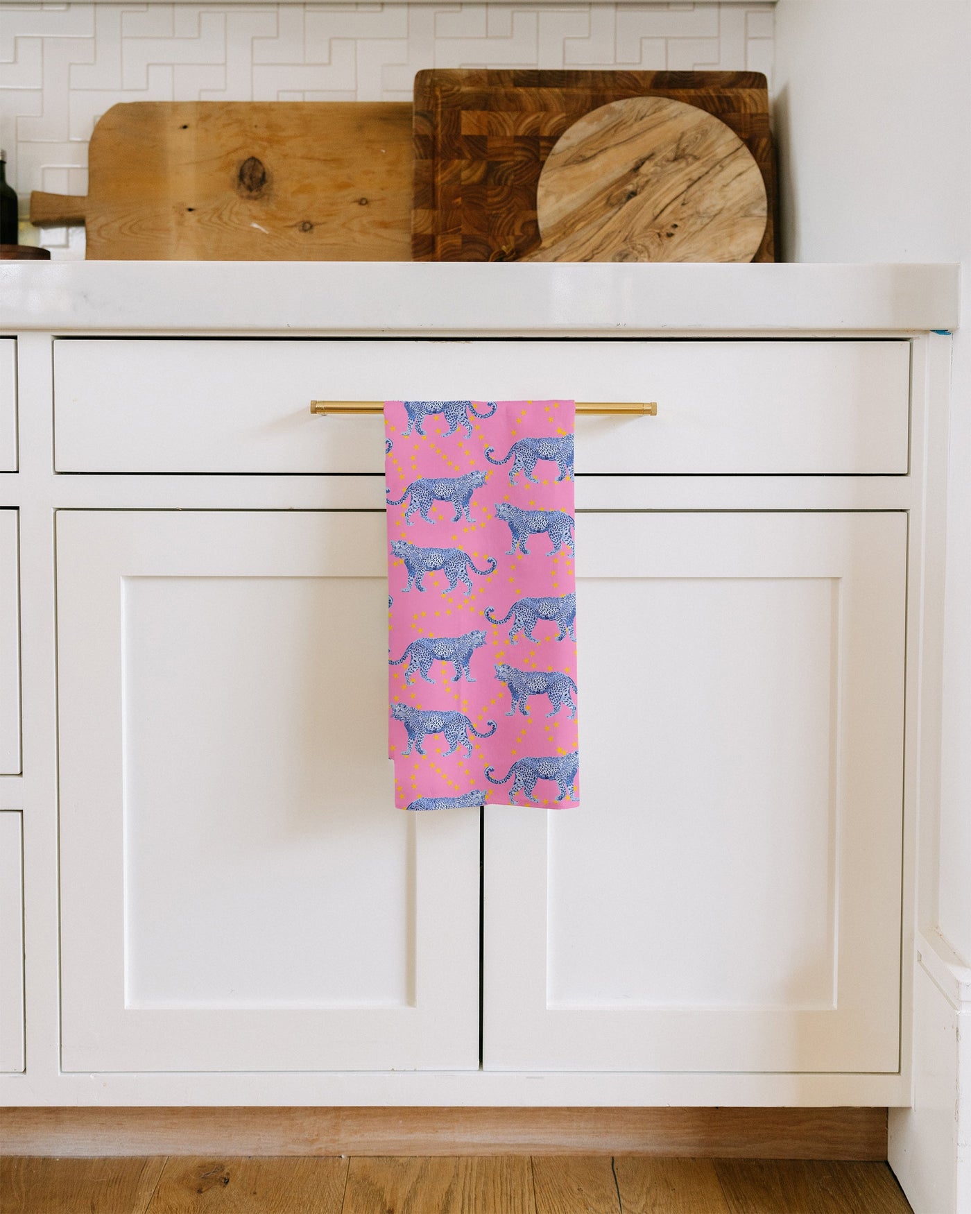 Cosmic Cheetah Tea Towel Set Tea Towel Pink Light Blue Katie Kime