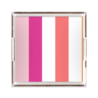 Cottage Stripes Lucite Tray Lucite Trays Pink / 12x12 Katie Kime