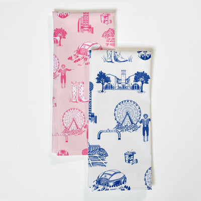 Dallas Tea Towel Set Tea Towel Blue Pink Katie Kime