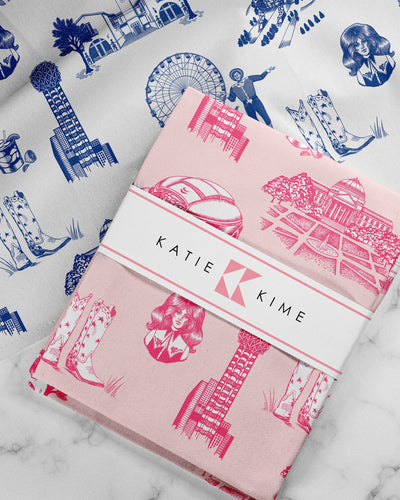 Dallas Tea Towel Set Tea Towel Blue Pink Katie Kime
