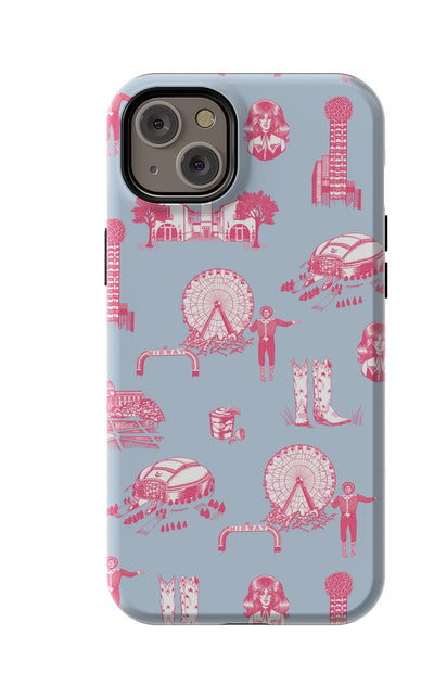 Dallas Toile iPhone Case Phone Case Blue Pink / iPhone 14 Plus / MagSafe Tough Katie Kime