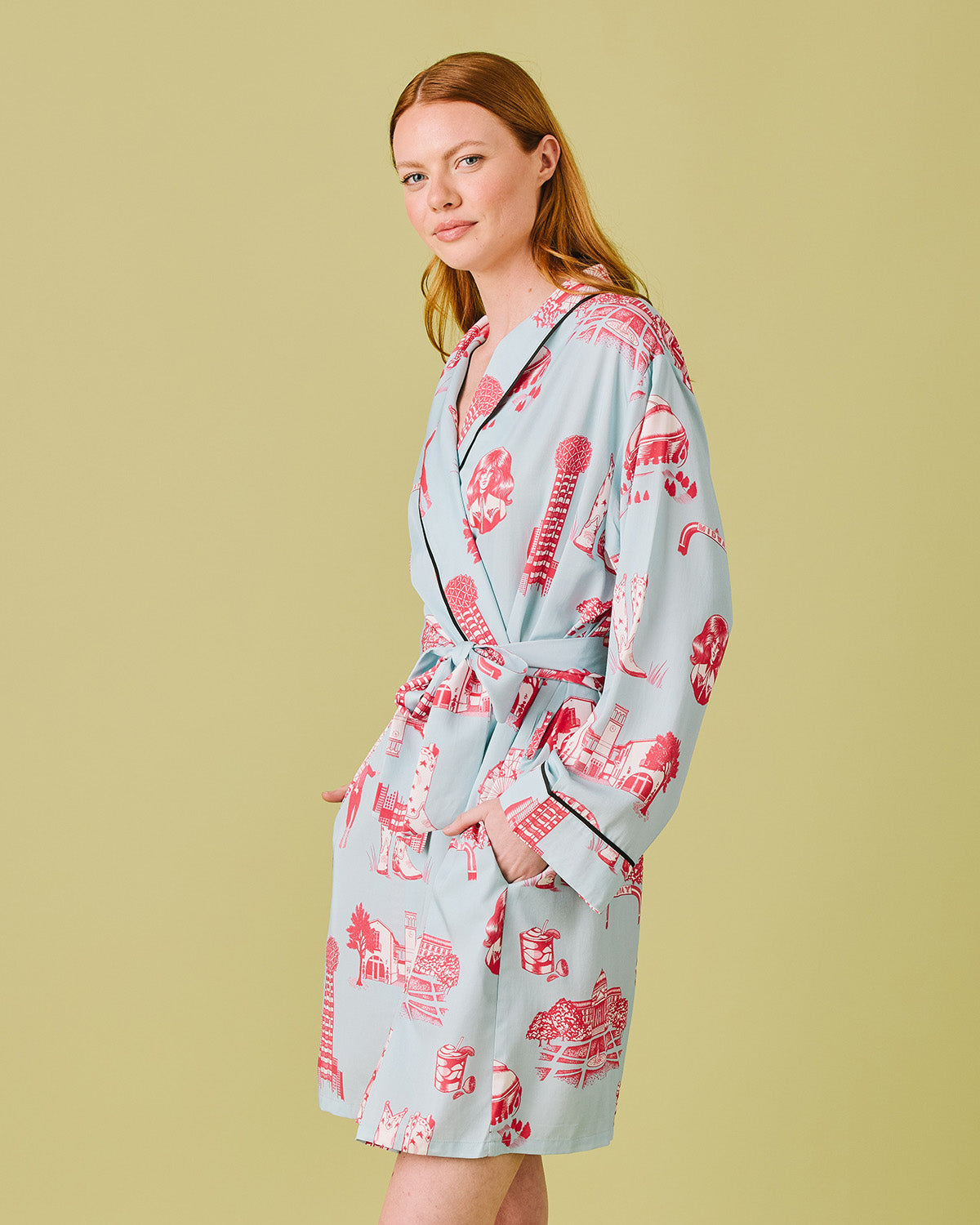 Dallas Toile Lounge Robe Robe Blue Pink / One Size Fits Most Katie Kime