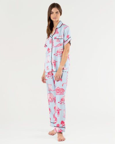Dallas Toile Pajama Pants Set Pajama Set Blue Pink / XXS Katie Kime