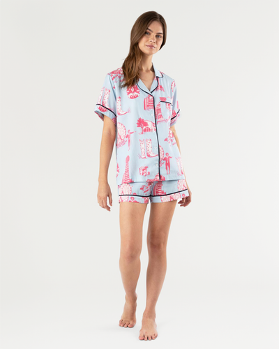 Pajama Set Blue Pink / XXS Dallas Toile Pajama Shorts Set Katie Kime