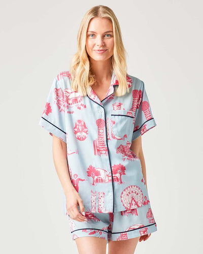 Dallas Toile Pajama Shorts Set Pajama Set Blue Pink / XXS Katie Kime