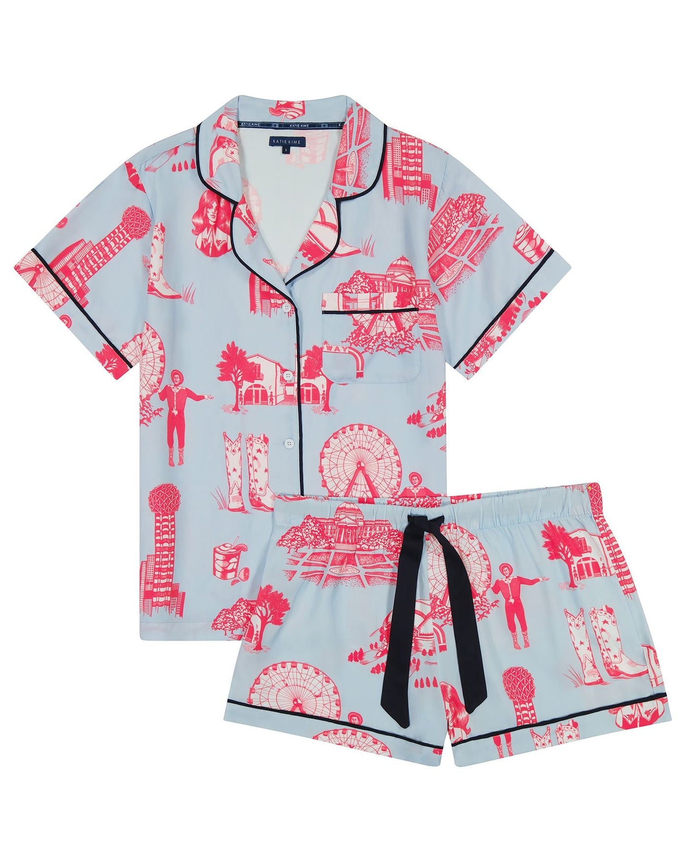 Dallas Toile Pajama Shorts Set Pajama Set Katie Kime