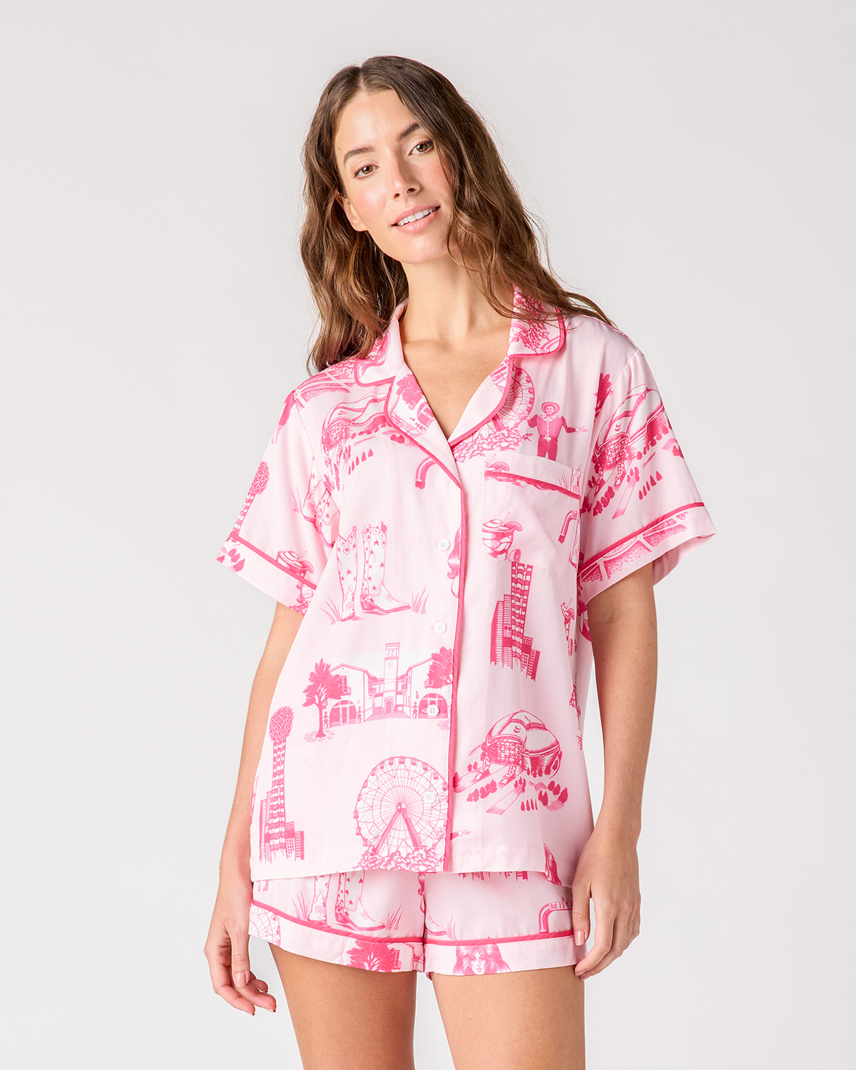 Dallas Toile Pajama Shorts Set Pajama Set Light Pink Pink / XXS Katie Kime