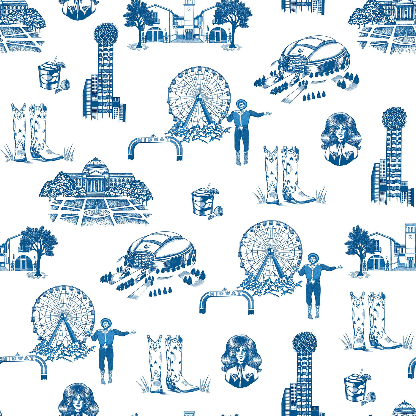 Dallas Toile Peel & Stick Wallpaper Peel & Stick Wallpaper Blue / 24"x 48" Katie Kime