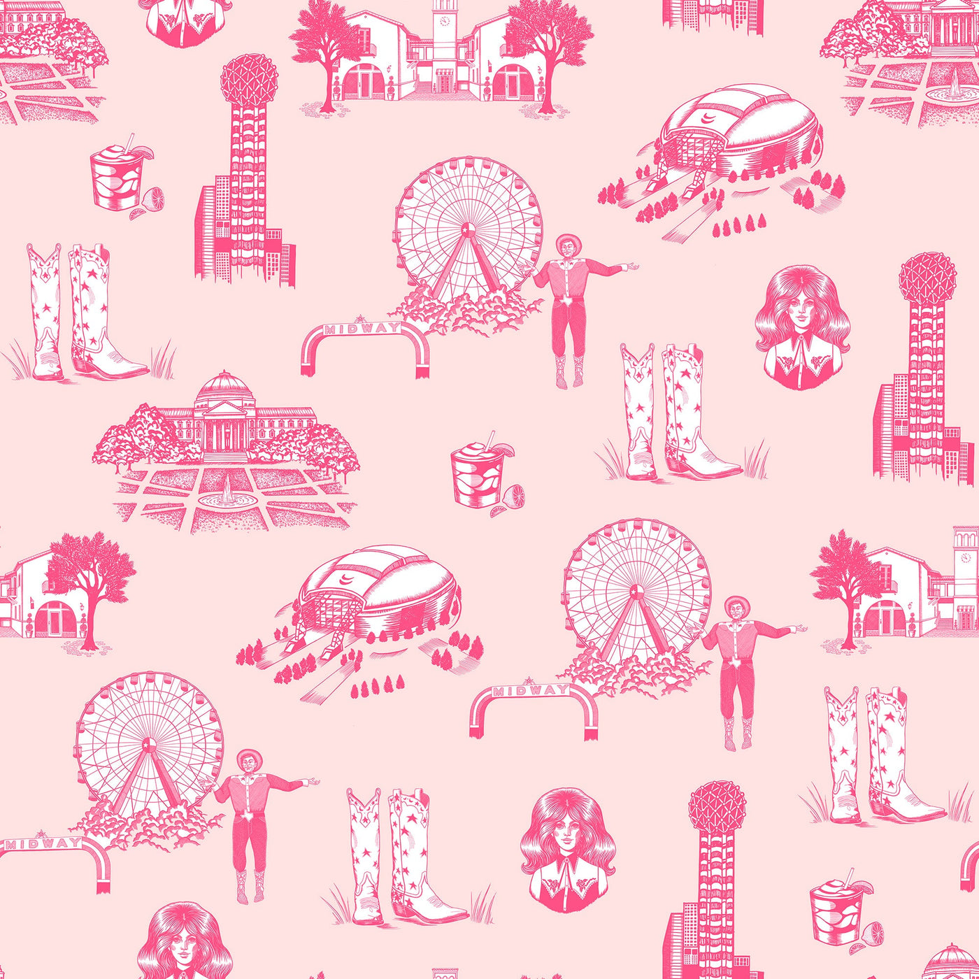 Dallas Toile Peel & Stick Wallpaper Peel & Stick Wallpaper Light Pink Pink / 24" x 144" Katie Kime