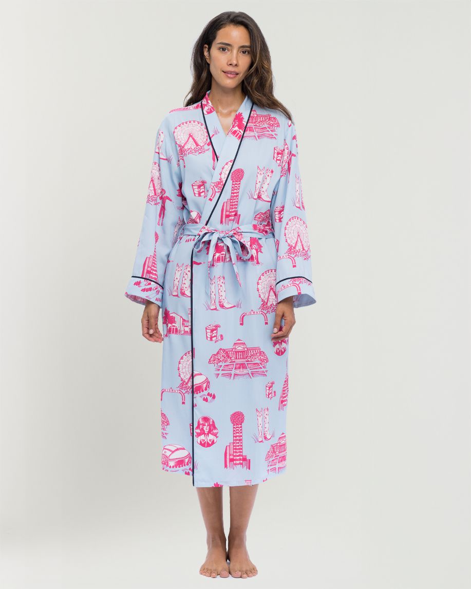 Dallas Toile Robe Robe Blue Pink / S/M Katie Kime