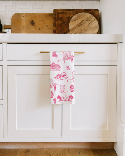 Dallas Toile Tea Towel Set Tea Towel Pink Blue Katie Kime