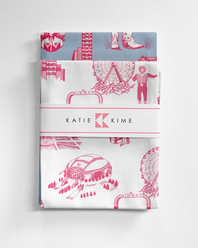 Dallas Toile Tea Towel Set Tea Towel Pink Blue Katie Kime