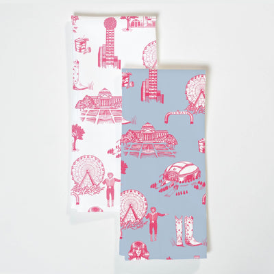 Dallas Toile Tea Towel Set Tea Towel Pink Blue Katie Kime