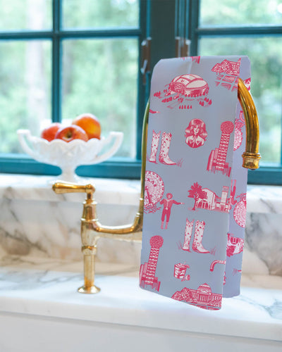 Dallas Toile Tea Towel Set Tea Towel Pink Blue Katie Kime