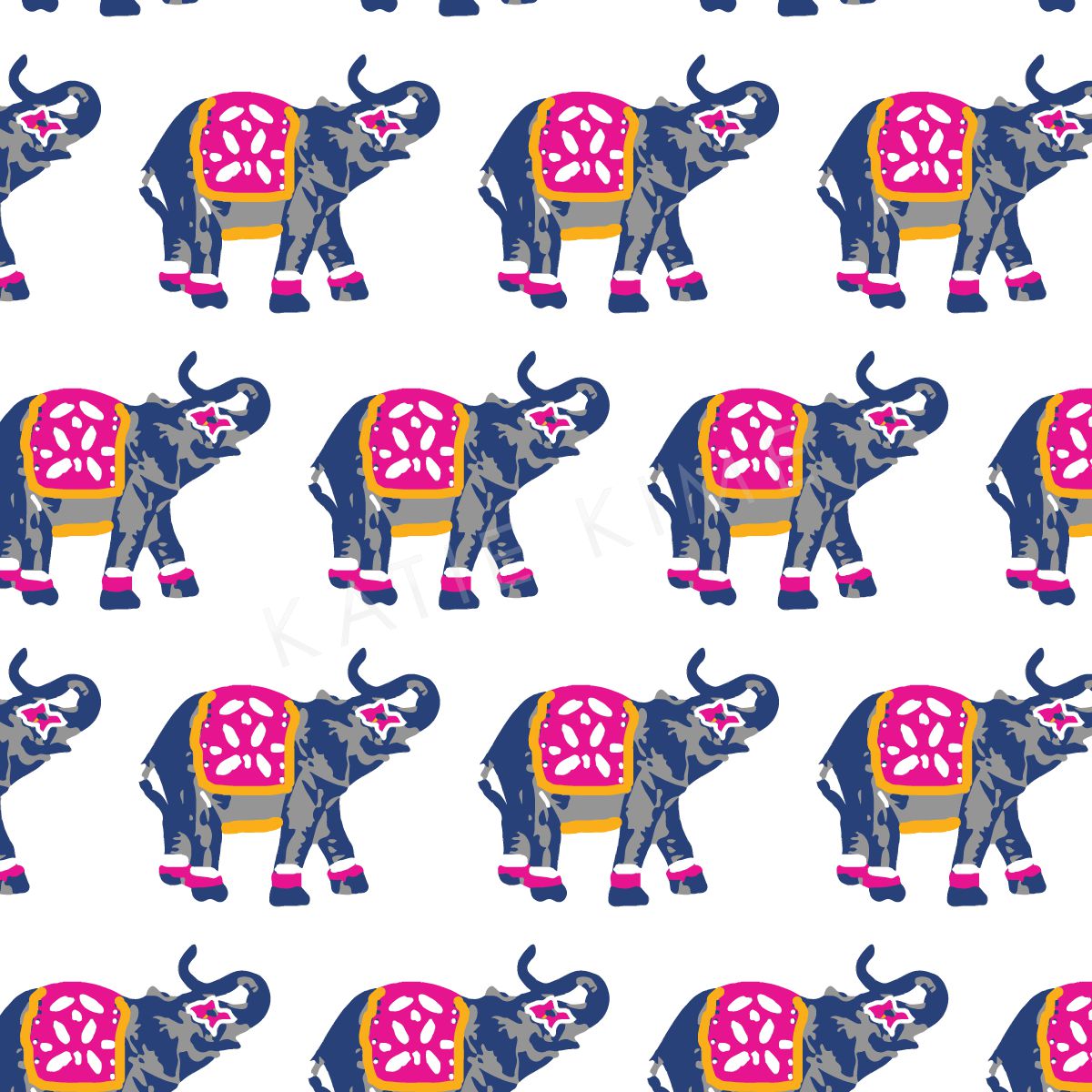 Elephants March Traditional Wallpaper Wallpaper Pink / Double Roll Katie Kime