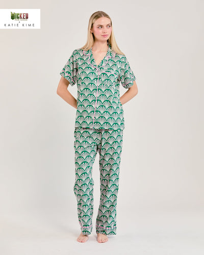 Emerald Deco Pajama Pants Set Pajama Set Green / XS Katie Kime