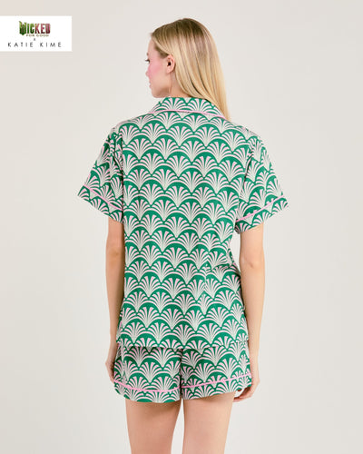 Emerald Deco Pajama Shorts Set Pajama Set Katie Kime