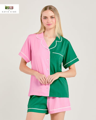 Enchanted Colorblock Pajama Shorts Set Pajama Set Pink Green / XS Katie Kime