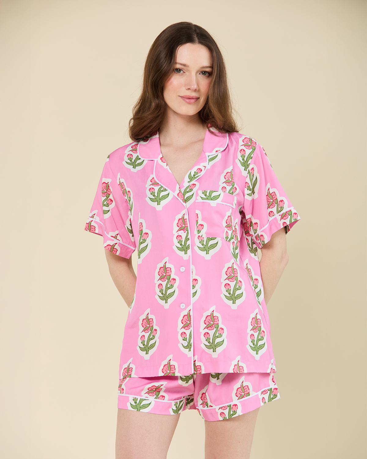 Floret Pajama Shorts Set Pajama Set Pink / XXS Katie Kime