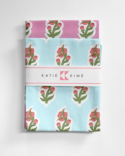 Floret Tea Towel Set Tea Towel Blue Pink Katie Kime