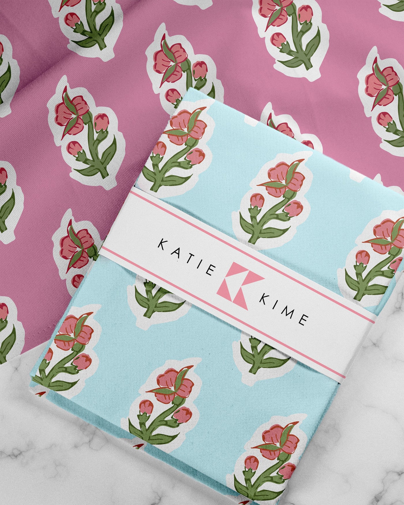 Floret Tea Towel Set Tea Towel Blue Pink Katie Kime