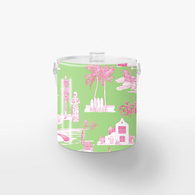 Florida Toile Ice Bucket Ice Bucket Green Pink / Lucite Katie Kime