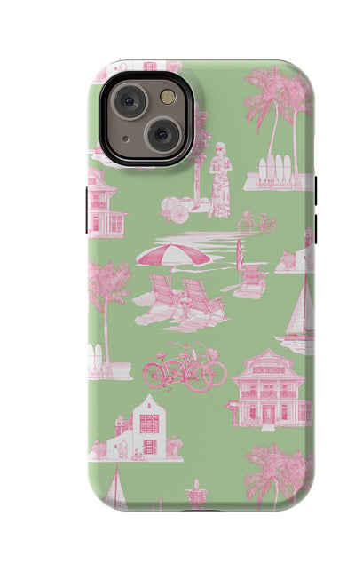 Florida Toile iPhone Case Phone Case Green Pink / iPhone 14 Plus / MagSafe Tough Katie Kime