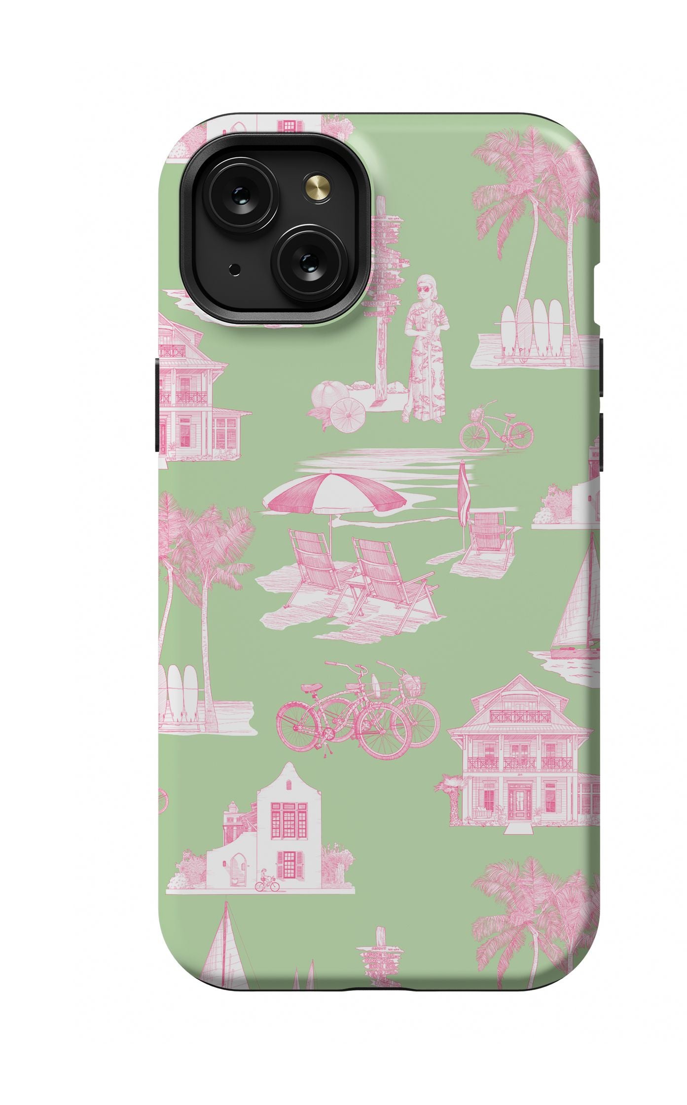 Florida Toile iPhone Case Phone Case Green Pink / iPhone 15 Plus / MagSafe Tough Katie Kime