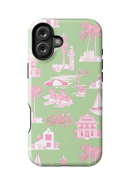 Florida Toile iPhone Case Phone Case Green Pink / iPhone 16 Plus / MagSafe Tough Katie Kime