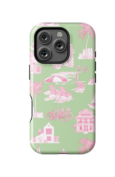 Florida Toile iPhone Case Phone Case Green Pink / iPhone 16 Pro / MagSafe Tough Katie Kime