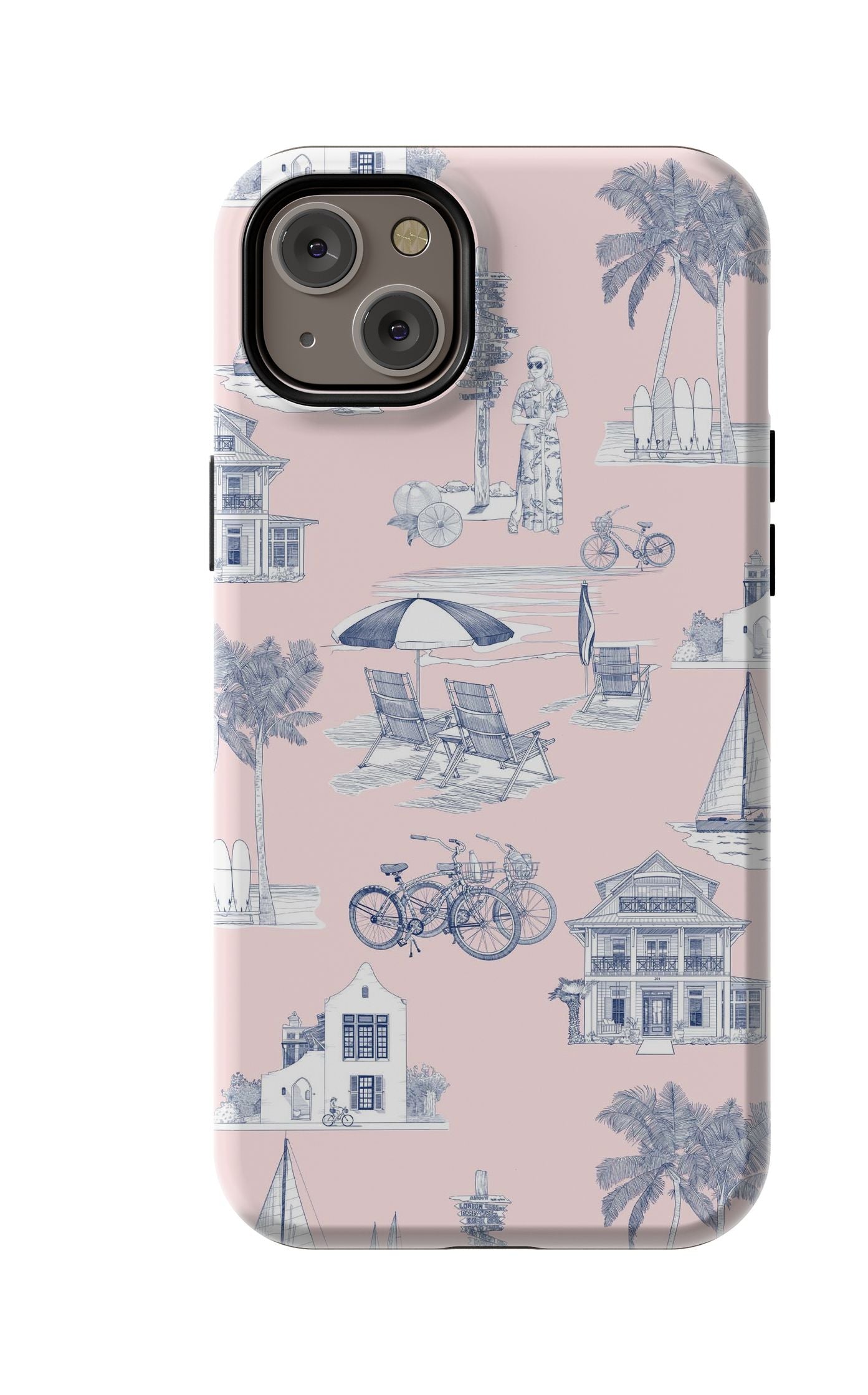 Florida Toile iPhone Case Phone Case Pink Navy / iPhone 14 Plus / MagSafe Tough Katie Kime