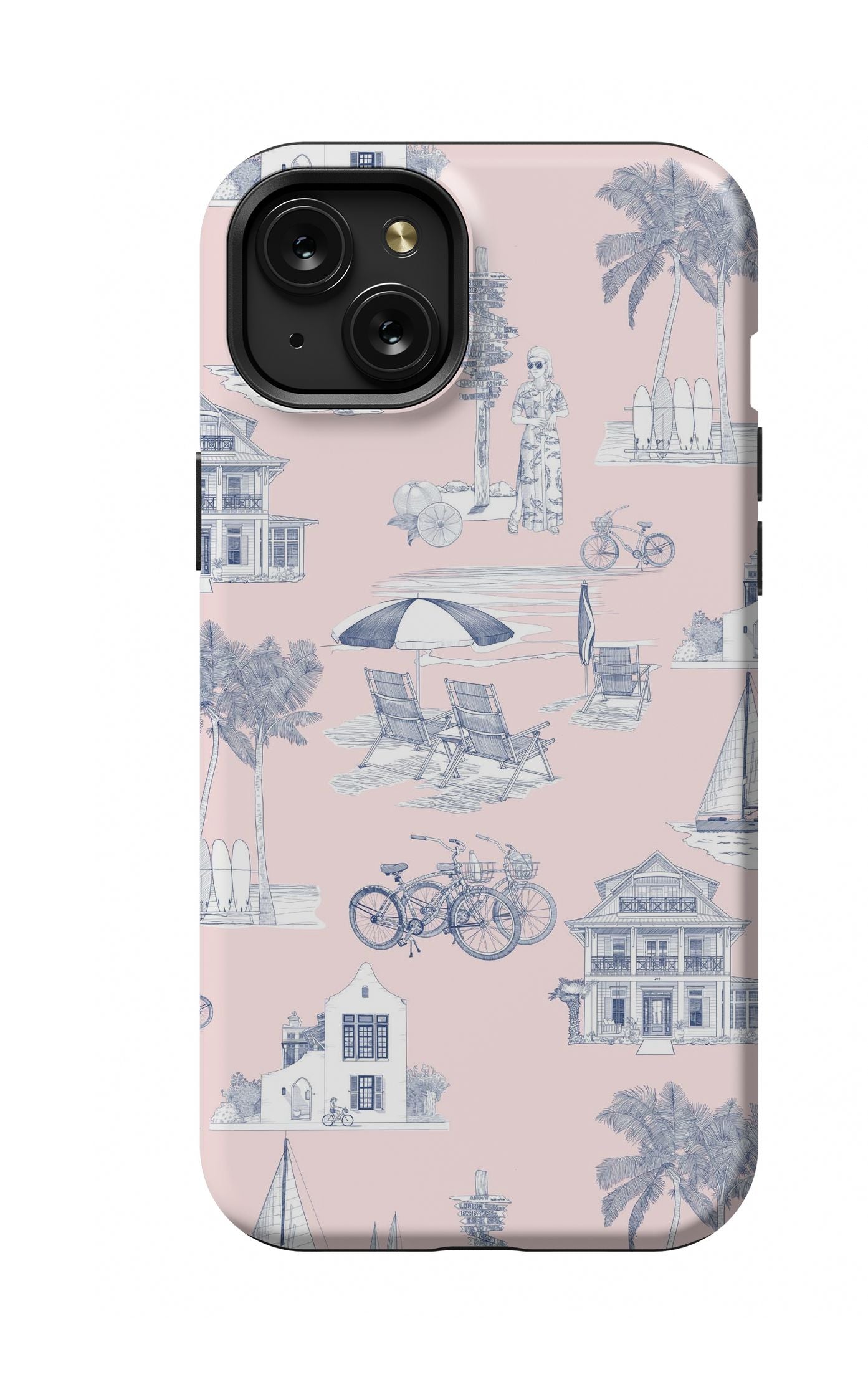 Florida Toile iPhone Case Phone Case Pink Navy / iPhone 15 Plus / MagSafe Tough Katie Kime